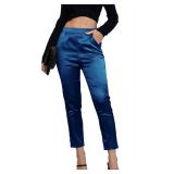 Women's Silky Satin Wedding Dressy Casual Elastic Waist Pants Party Club Wear Trousers Large - Retail: $30