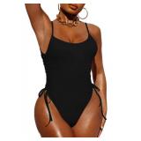 Pink Queen Womens One Piece Swimsuit Ruched High Cut Tummy Control Bathing Suit Swimwear Black S - Retail: $30
