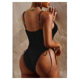 Pink Queen Womens One Piece Swimsuit Ruched High Cut Tummy Control Bathing Suit Swimwear Black S - Retail: $30