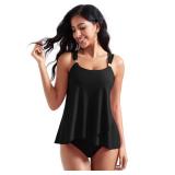 RXRXCOCO Women Tankini Bathing Suits Ruffle High Waisted Swimsuit Plus Size Tummy Control Swimwear Black Large - Retail: $32