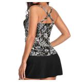 Talisea Womens Tankini Bathing Suits with Skirt Two Piece Tummy Control Swimsuits Ladies Swimwear Black and Flowers L - Retail: $39