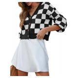 Dokotoo Winter Clothing for Women Womens Cardigan Sweaters Teacher Outfits for Women V Neck Button Down Long Sleeve Plaid Cardigans Casual Cable Knit Fall Cropped Fit Jackets Outerwear Black 2XL - Ret