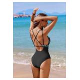 AI'MAGE Women's One Piece Swimsuit 2026 Tummy Control Bathing Suit Slimming O-Ring Swim Suits Crisscross Back Swimwear,Red Floral Print,S