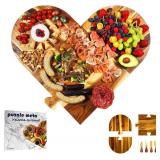 Large Charcuterie Board Set - 3 Pieces with Knife Set, Premium Acacia Wood Cheese Boards, Heart Shaped Serving Tray with Gift Box, Wedding & Bridal Shower Gift, Valentines Day Gifts