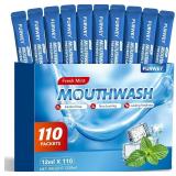 Mouthwash, Portable Adult Travel Mouthwash,Free of Alcohol and Fluoride,Help Kill of Bad Breath Germs, Prevents Cavities, Fresh Mint,Disposable Packs (Pack of 110)