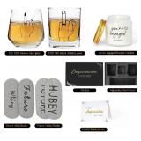 Wedding Gifts & Engagement Gifts for Couples   Whiskey & Wine Glasses Gift Set with Socks, Candle & Card   Bridal Shower, Newlywed, Mr & Mrs, Married Couple & Wedding Registry Gift