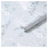 18 ROLLS - of Heroad Blue Peel and Stick Wallpaper French Floral Contact Paper for Cabinet Drawers Vintage Self Adhesive Removable Wall Paper for Bedroom Bathroom Stick on Walls Decor Vinyl Roll 17.3'