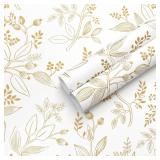 22 ROLLS of Heroad Floral Wallpaper Peel and Stick White and Gold Contact Paper Modern Removable Contact Paper for Cabinets and Drawers Bathroom Vinyl Roll Self Adhesive 78.7' x 17.3'