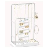 Lolalet Jewelry Organizer Stand, No Assembly Needed Display Storage with Rotating Earring Holder for Necklace Bracelet Rings, Galentines Valentines Gifts Room Dorm Decor for Women Girls -White