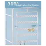 Lolalet Jewelry Organizer Stand, No Assembly Needed Display Storage with Rotating Earring Holder for Necklace Bracelet Rings, Galentines Valentines Gifts Room Dorm Decor for Women Girls -White