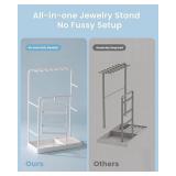 Lolalet Jewelry Organizer Stand, No Assembly Needed Display Storage with Rotating Earring Holder for Necklace Bracelet Rings, Galentines Valentines Gifts Room Dorm Decor for Women Girls -White