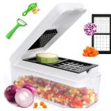 Vegetable Chopper, Multi-functional Food Chopper, 4 in 1 Onion Slicer Vegetable Cutter, Onion Chopper, Veggie Slicer, Food Chopper with Container and Lid (White)