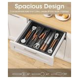 Aujen Silverware Organizer - Expandable Kitchen Drawer Organizer, Adjustable Utensil Organizer, Cutlery Tray for Forks, Knives, Multipurpose Kitchen Organizers and Storage Solution, Black, X-Large