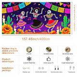 IVN Day of the Dead Garage Door Banner 13x6ft Dancing Skeletons Marigolds Papel Picado Cactus Music Notes Halloween Dia de los Muertos Outdoor Indoor Decoration for Porch or Party