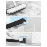 Floor Scrub Brush with Long Handle, 3 in 1 Scrape and Heavy-Duty Stiff Bristle Floor Scrubber Brush with Squeegee and Tweezer for Cleaning Tile Wall Deck Bathroom Patio Garage Kitchen (White)
