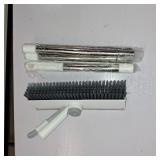 Floor Scrub Brush with Long Handle, 3 in 1 Scrape and Heavy-Duty Stiff Bristle Floor Scrubber Brush with Squeegee and Tweezer for Cleaning Tile Wall Deck Bathroom Patio Garage Kitchen (White)