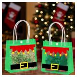 Marspark 24 Pcs Christmas Clear PVC Gift Bags with Handle Santa Elf Belt Gift Bags Reusable Plastic Goodie Tote Bag for Christmas Party Favor Winter Xmas Party Favor Supplies, 6.3x5.91x3.15 Inch