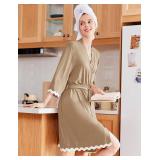 Ekouaer Women Kimono Robe 3/4 Sleeves Loungewear Dress Knee Length Sleepwear Pockets Housecoat Short Bathrobe SIZE S