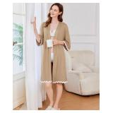 Ekouaer Women Kimono Robe 3/4 Sleeves Loungewear Dress Knee Length Sleepwear Pockets Housecoat Short Bathrobe SIZE S