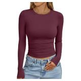 Trendy Queen Womens Long Sleeve Shirts Crop Tops Fall Fashion 2026 Going Out Basic Winter Clothes SIZE 2XS