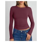Trendy Queen Womens Long Sleeve Shirts Crop Tops Fall Fashion 2026 Going Out Basic Winter Clothes SIZE 2XS