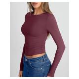 Trendy Queen Womens Long Sleeve Shirts Crop Tops Fall Fashion 2026 Going Out Basic Winter Clothes SIZE 2XS