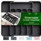 Aujen Silverware Organizer - Expandable Kitchen Drawer Organizer, Adjustable Utensil Organizer, Cutlery Tray for Forks, Knives, Multipurpose Kitchen Organizers and Storage Solution, Black, Medium