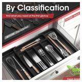 Aujen Silverware Organizer - Expandable Kitchen Drawer Organizer, Adjustable Utensil Organizer, Cutlery Tray for Forks, Knives, Multipurpose Kitchen Organizers and Storage Solution, Black, Medium