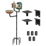 3 Holders Upgrade Bird House Pole with 90inch for Outdoor Bird Feeder Bath, Heavy Duty Adjustable Birdhouse Stand with 4 Plates & 5 Prong Base for Garden, Yard(NO Birdhouse & Birdbath)