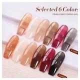 Born Pretty Jelly Gel Nail Polish Set Fall Winter Brown Blood Red Burgundy Black Gel Polish Sheer Milky Nude Transparent Gel Polish Set Nail Art Varnish Manicure Collection Gift 7ML 6PCS