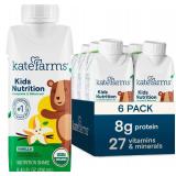 KATE FARMS Organic Kids Nutrition Vanilla Shake, 8g Protein, 27 Vitamins and Minerals, Meal Replacement, Gluten Free, Non-GMO, 8.45 oz (6 Pack)