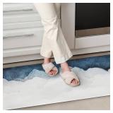 QIYI Anti Fatigue Kitchen Mat 1 Piece Floor Runner Rug PVC Leather Waterproof Oil Proof Matt Non Slip Ergonomic Standing Mat Foam Cushioned Doormat 17' W x 59' L - Blue and White Watercolor Mountain