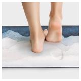 QIYI Anti Fatigue Kitchen Mat 1 Piece Floor Runner Rug PVC Leather Waterproof Oil Proof Matt Non Slip Ergonomic Standing Mat Foam Cushioned Doormat 17' W x 59' L - Blue and White Watercolor Mountain