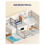 Floor Scrub Brush with Long Handle, 3 in 1 Scrape and Heavy-Duty Stiff Bristle Floor Scrubber Brush with Squeegee and Tweezer for Cleaning Tile Wall Deck Bathroom Patio Garage Kitchen (White)