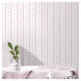 CiCiwind 197' 17.3' White and Pink Peel and Stick Wallpaper Geometric Stripe Contact Paper Dot Wall Paper Removable Self-Adhesive Wallpapers for Bedroom Bathroom Kitchen Cabinets Shelves