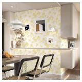 Amiya Yellow and White Floral Wallpaper Peel and Stick Gold Boho Removable Contact Paper A Set of 17.3' X 300'Retro Self Adhesive Wall Paper Decorative WallsBedrooms,Cabinets Decal Vinyl Roll