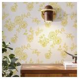 Amiya Yellow and White Floral Wallpaper Peel and Stick Gold Boho Removable Contact Paper A Set of 17.3' X 300'Retro Self Adhesive Wall Paper Decorative WallsBedrooms,Cabinets Decal Vinyl Roll