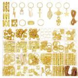 Ouligay 259PCS Gold Hair Accessories for Braids Loc Jewelry Gold Hair Jewelry Charms for Women Men Metal Hair Rings Cuffs Clips for Dreadlock Rave Accessories with Transparent Storage Box