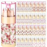 Fumete 32 Pack Christmas Pink Pencils Mini Drawing Colored Pencils Gifts Cute Santa Coloring Pencil with Sharpener in Tube Christmas Gifts for Students Classroom Reward