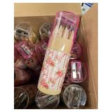 Fumete 32 Pack Christmas Pink Pencils Mini Drawing Colored Pencils Gifts Cute Santa Coloring Pencil with Sharpener in Tube Christmas Gifts for Students Classroom Reward