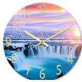 XNM Modern Blue Beach Wall Clocks Battery Operated 12 Inch Round Decorative Wall Clock for Living Room Quiet Waterfall Wall Clock