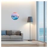XNM Modern Blue Beach Wall Clocks Battery Operated 12 Inch Round Decorative Wall Clock for Living Room Quiet Waterfall Wall Clock