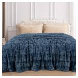 TOONOW Faux Fur Luxury Throw Blanket,Double Side Soft Fluffy Shaggy Fuzzy Blanket for Couch Sofa Bed (Navy, X-Large Twin Size)