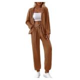 BTFBM Women 2 Piece Outfits 2025 Fall Sweatsuit Sets Zip Up Hoodie Sweatpants Tracksuit Lounge Matching Set Size XXL