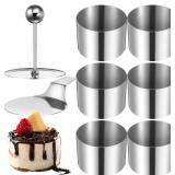 Cabilock 6-Pack Stainless Steel Round Cake Mousse Molds 2.87 Inch Mini Ring Baking Set for Home Bakers Small Desserts and Parties