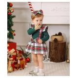 Baby Girl Clothes Sets: 2 Piece Long Sleeve Top Plaid Romper with Headband Fall Winter Outfit for Infant 9-12 Months