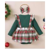 Baby Girl Clothes Sets: 2 Piece Long Sleeve Top Plaid Romper with Headband Fall Winter Outfit for Infant 9-12 Months