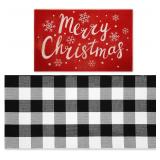 2 Pcs Christmas Doormat 24' x 51' Christmas Outdoor Rug and 18' x 28' Merry Christmas Coir Doormat Welcome Mat Xmas Non Slip Floor Mat for Outside Entrance Front Porch(Snowflake)
