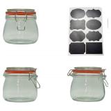 Set of 2 airtight wide mouth glass jar with lid 17oz 0.5 liter Clear Glass Kitchen, Pantry Organizer. Keep your food, grains coffee, tea, cookies and candies dry, fresh. (Oval PC11002-F)