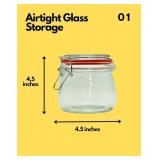 Set of 2 airtight wide mouth glass jar with lid 17oz 0.5 liter Clear Glass Kitchen, Pantry Organizer. Keep your food, grains coffee, tea, cookies and candies dry, fresh. (Oval PC11002-F)